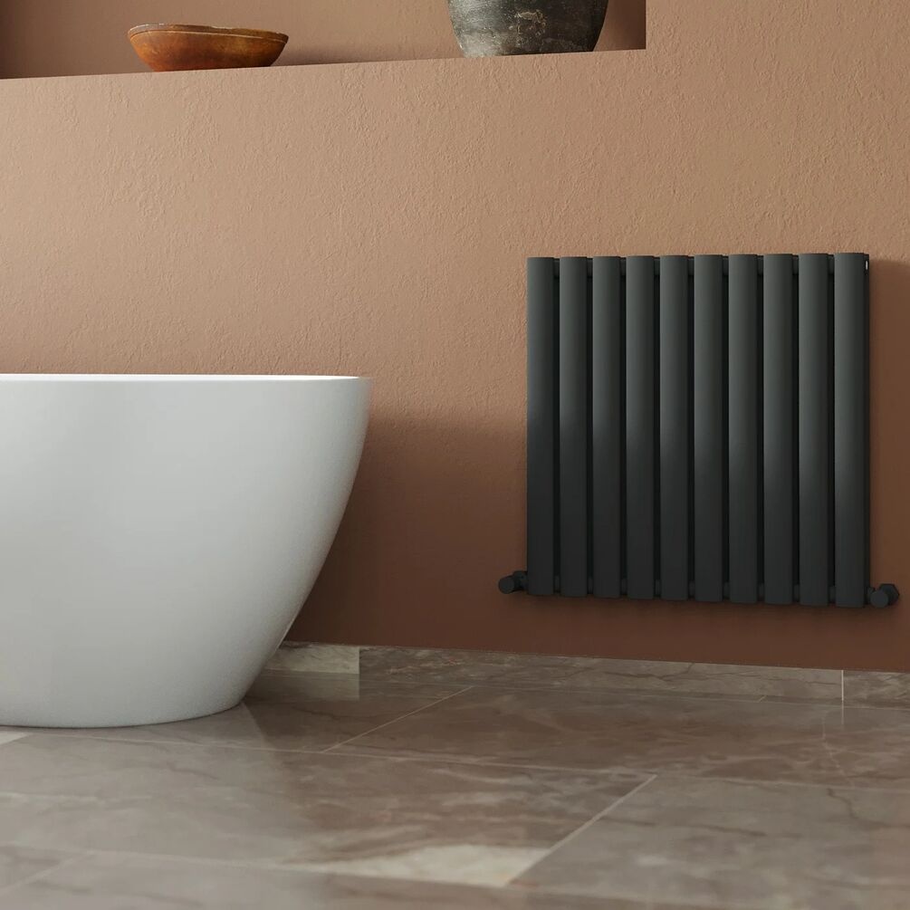 JTP Primo Anthracite 600mm x 600mm Oval Panel Horizontal Designer Radiator Lifestyle